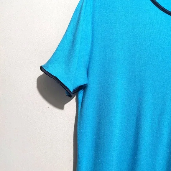 Just Clothes Womens Medium Knit Shift Dress Aqua Short Sleeves Piping "USA" - Picture 2 of 6